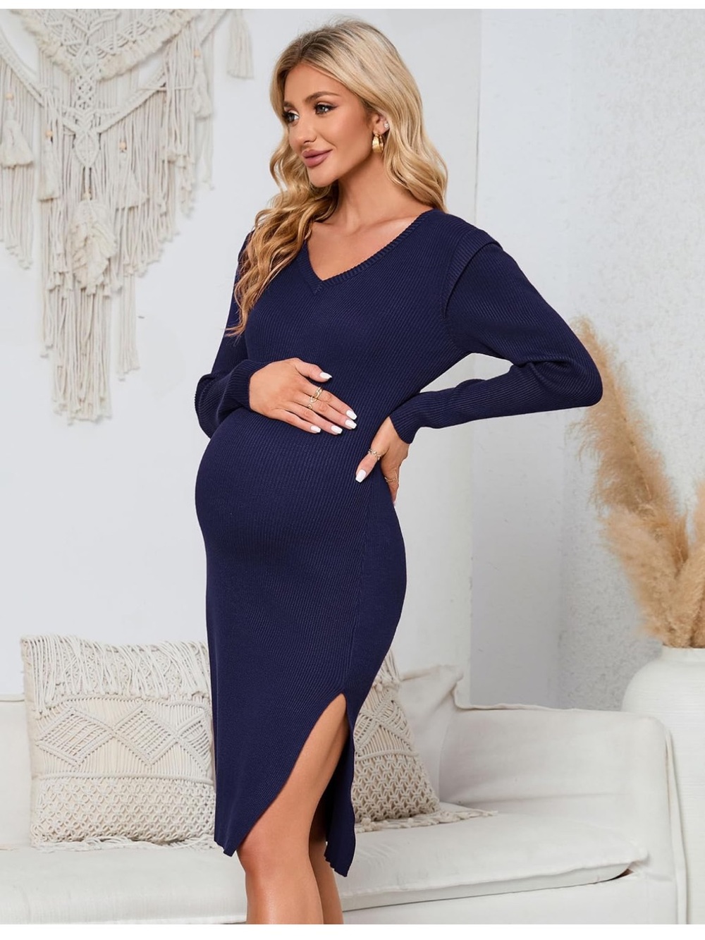 NWT M Maternity V-Neck Knit Dress in Navy